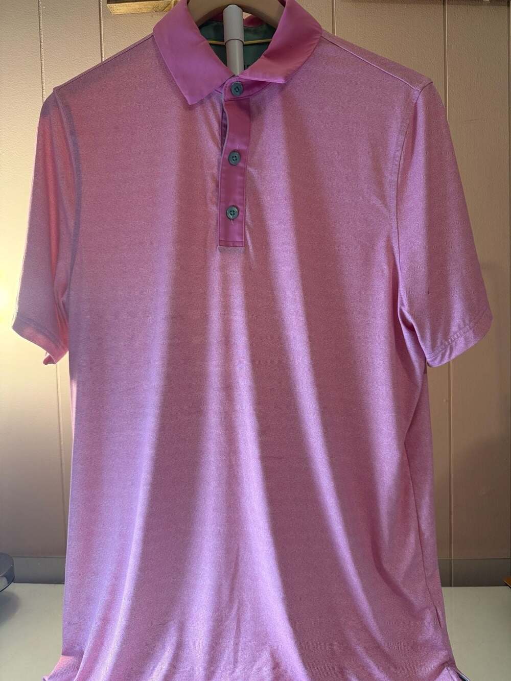 Graham Luxe Men's Pink Performance Polo Shirt Size M